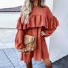 Women's And Winter Dress Color Long Sleeve Loose Waist Sexy Pleated Skirt