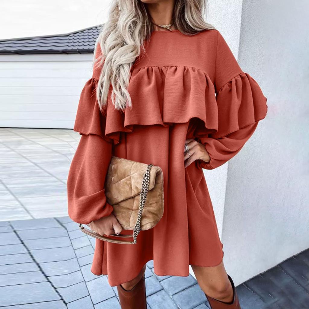 Women's And Winter Dress Color Long Sleeve Loose Waist Sexy Pleated Skirt
