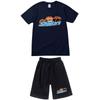 Mens Casual Sport Shorts Set With Tiger Head Print Cotton Blend Tee Straight Fit Mid-Length Pants