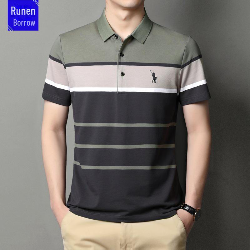 2023 Men's Striped Cotton Polo Shirt with Pony Embroidery