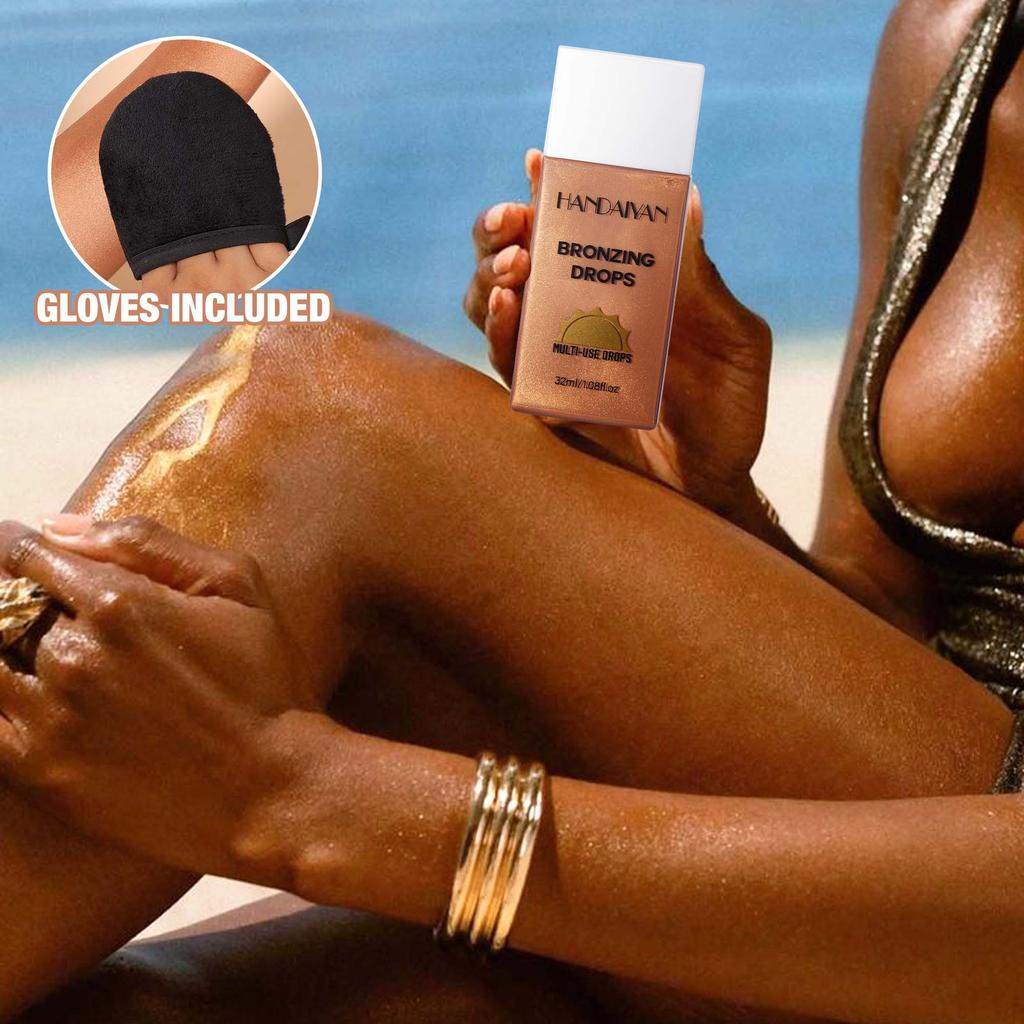 Bronzing Drops, Multi-Use Face and Body Liquid Highlighter, Shimmer Sun-Kissed Illuminating Tanning Drops, Radiant Glow Makeup for Face and Body