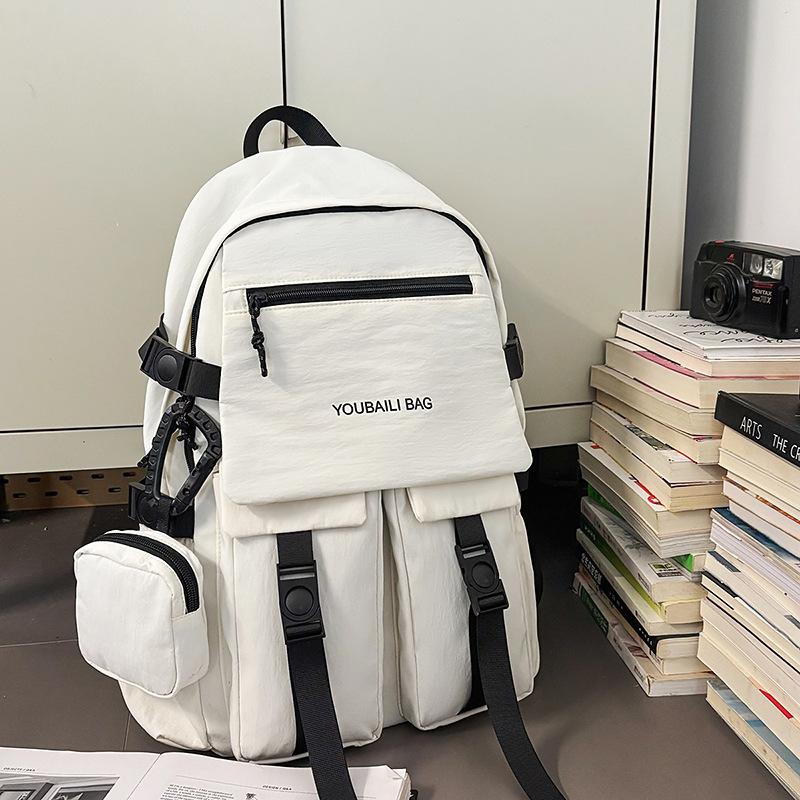 Original niche high-value trendy and cool boys schoolbag female junior high school student large-capacity simple high school student backpack female single bag белый