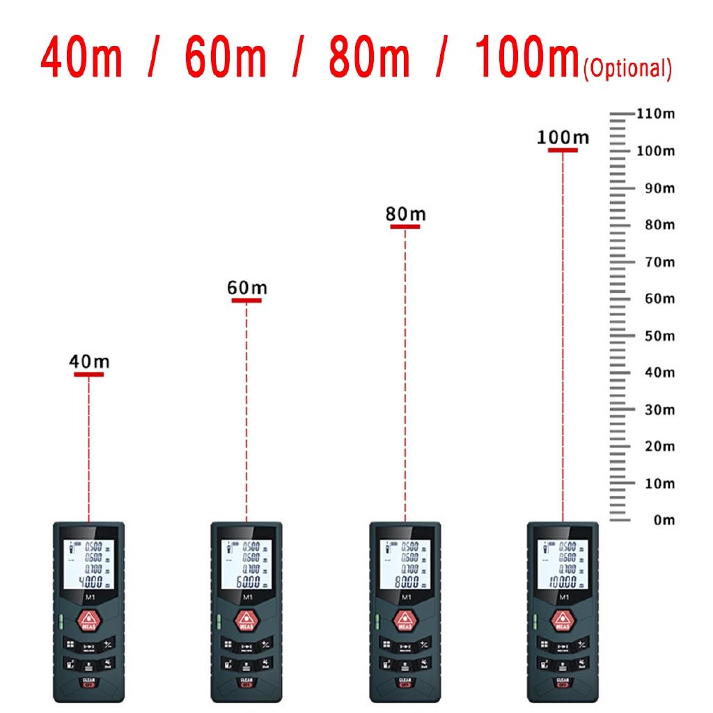 Digital Laser Distance Meter 40/60/80/100m Area Volume Pythagorean Measure Tool IP65 Protection Front and Rear Benchmark