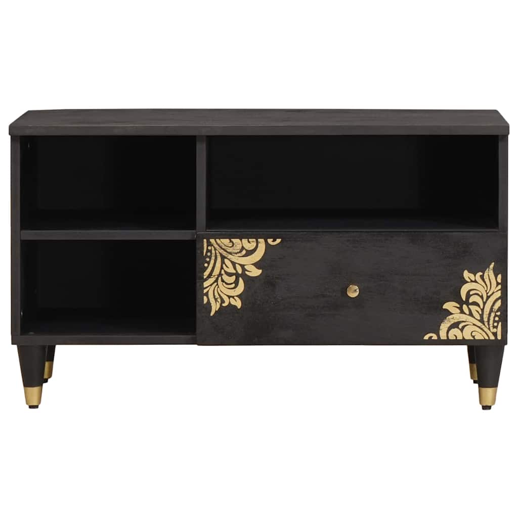 TV Stand with Shelf Black 80 X 33 X 46 Cm Solid Mango Wood