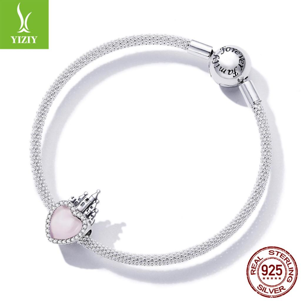 Rosa Kärleksslott DIY Retro 925 Silver Pärlbesatta Tillbehör SCC2207