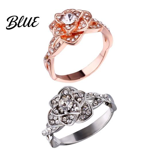 Exquisite Flower Ring Women Rose Cubic Zirconia Hypoallergenic Alloy Sparkling