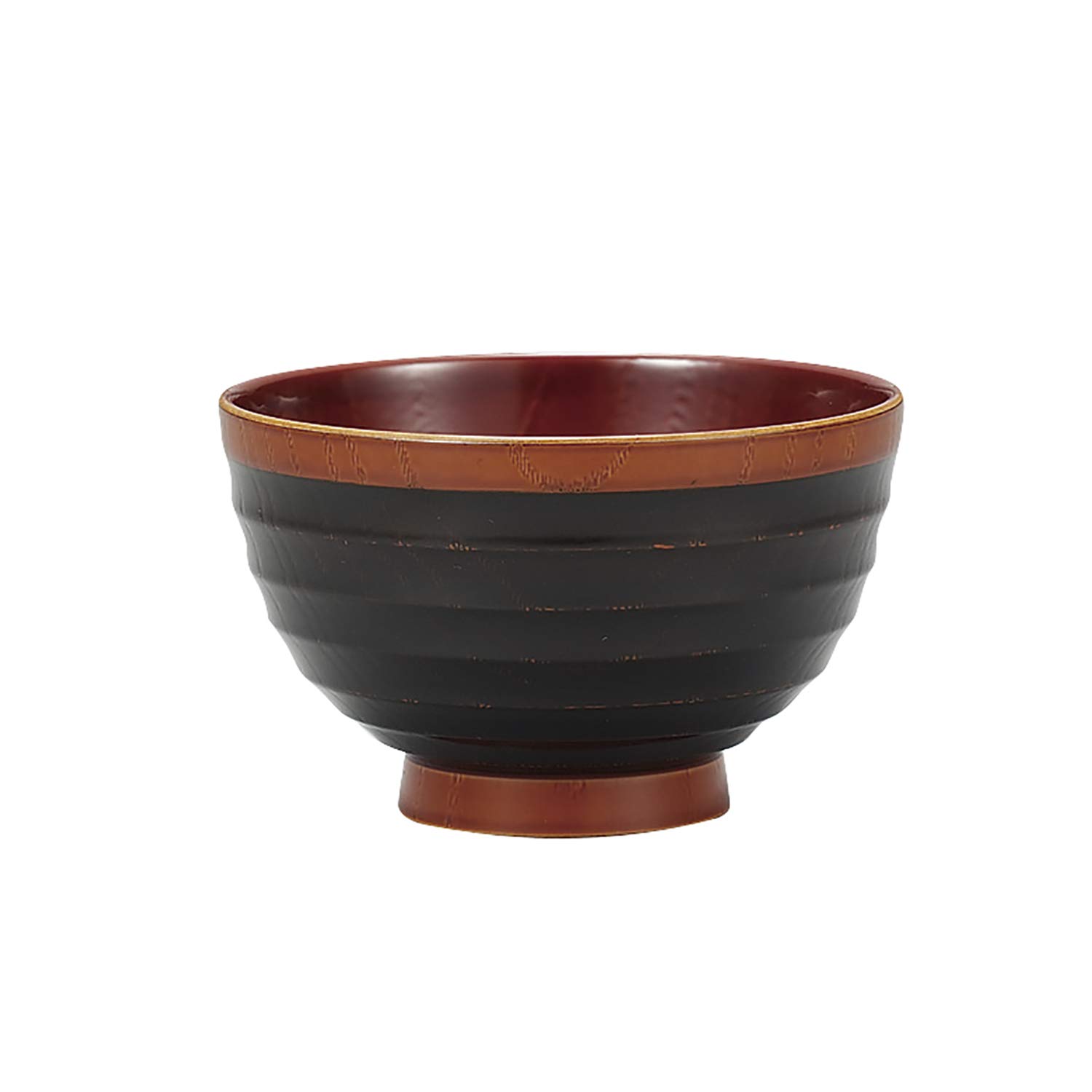 Miyamoto Sangyo Lacquered Soup Flat Wood Grain 310ml Bowl, Pattern, Black, Approx. чёрный