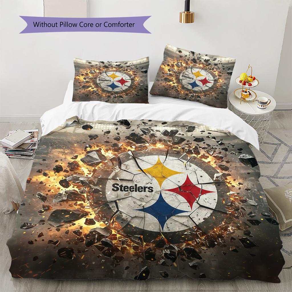 Pittsburgh Steelers3 Pattern Bedding Quilt Set Home Decoration Gift (1 * Duvet Cover + 2 * Pillowcase Without Core)