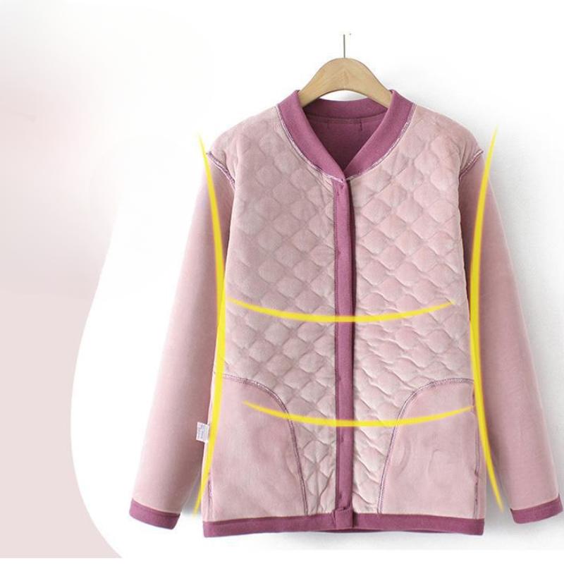 Autumn and Winter Middle-aged and Elderly Grandma Thermal Underwear Plus Velvet Thickened Old Lady Cardigan Lightweight Cotton Jacket for The Elderly