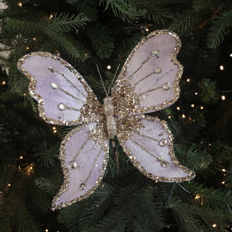 Bruchfeste Samt Schmetterlingsdekorationen für Weihnachtsbaum 25 cm Glitzernde Flügel Innen Außen Festival Partyzubehör