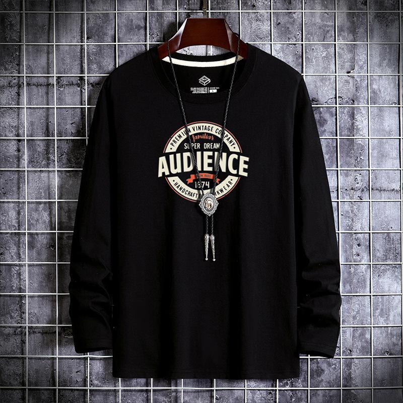 QICED Autumn clothesAutumn O-neckCasual printed men's long tops Bottom shirt long sleeve shirts