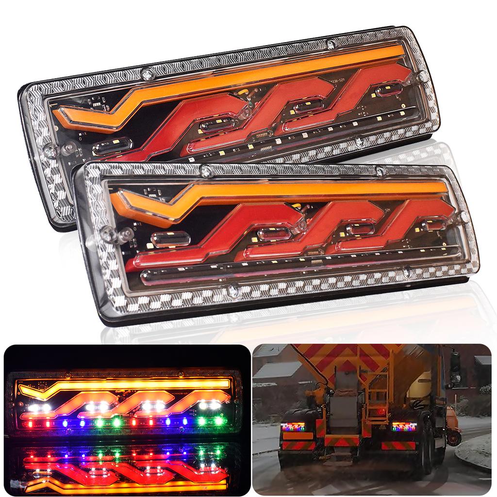 Bright LED Truck Tail Rear Lamp Lights Mulfunctions Reversing Lighting w/ Brake Stop Stream Turn Signal for Car Lorry Trailers