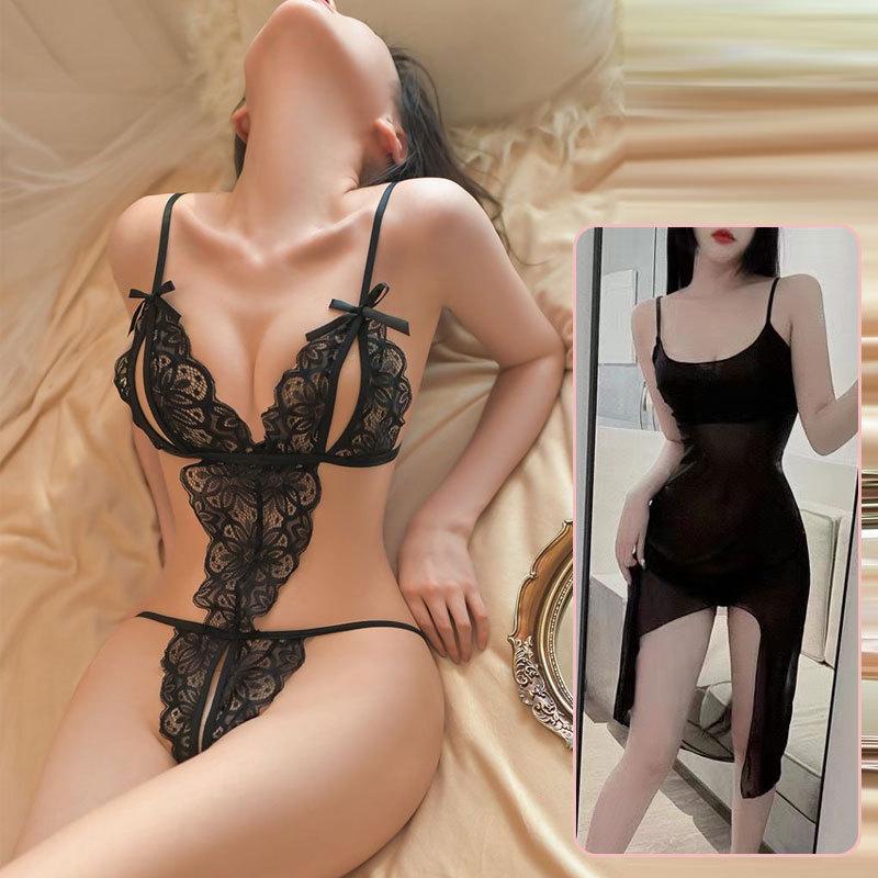 Lingerie Tentazione in Pizzo a Tre Punti Taglie Forti - Vestaglia Sexy da Notte