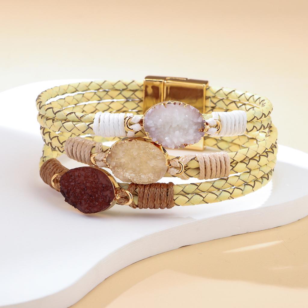 Bohemian Multi-Layer Braided Leather Bracelet with Natural Stone & Magnetic Clasp for Women Fashion Jewelry Gift