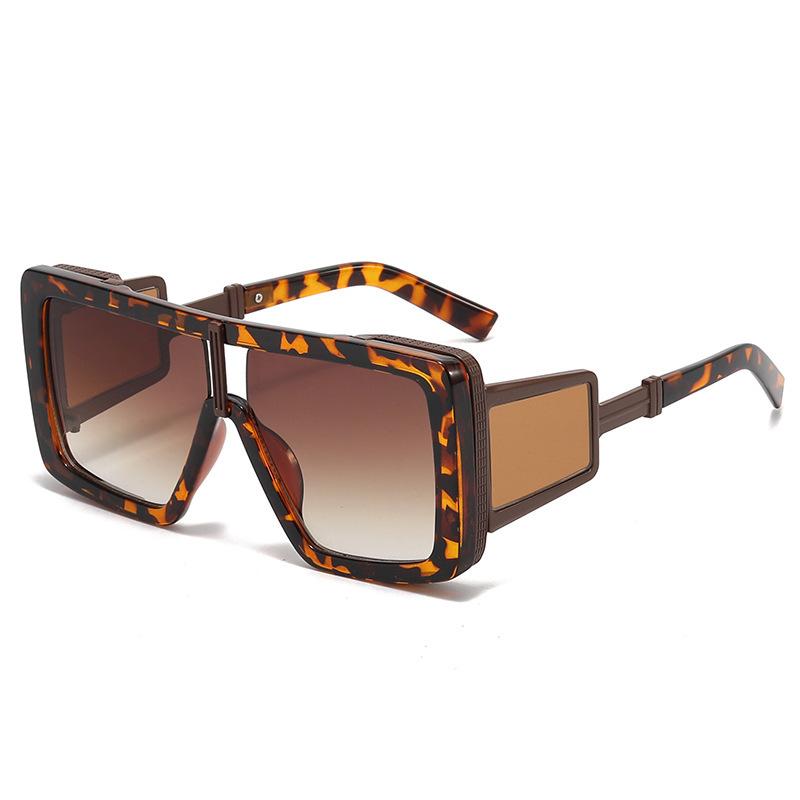 New Luxury Retro Leopard Gradient One Piece Women Sunglasses Double Beam Design Rock Punk Style Men Sun Glasses Uv400