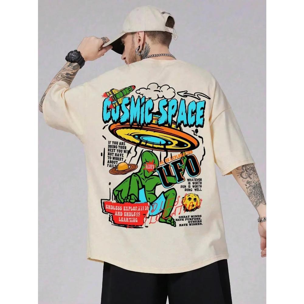 Spațiul Cosmic OZN Extraterestri Amuzant Grafic Imprimat Topuri Bărbați Modă Stradă Tricou Vară Casual Bumbac Tricou Supradimensionat Lejer