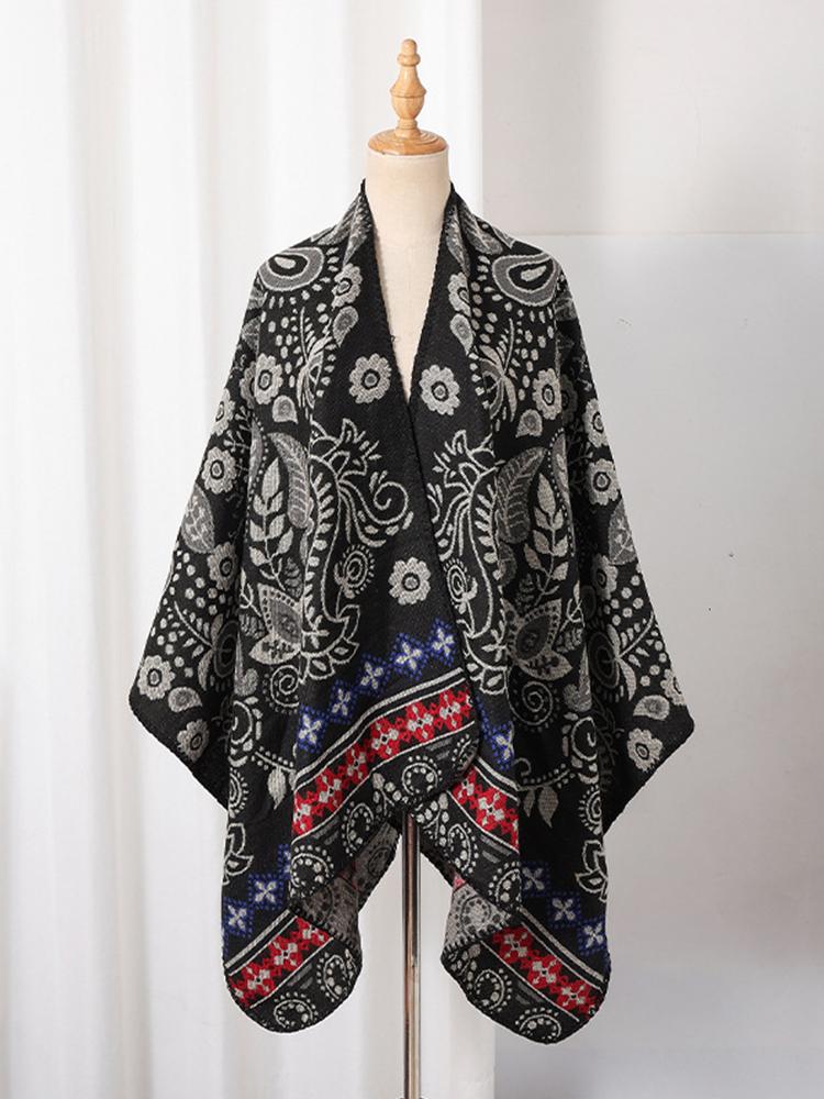 Winter Women Men Scarf Layers Poncho Retro Floral Print Wrap Shawl Scarve Capa Para Mujer Pashmina Cloak New Unisex Lady Male