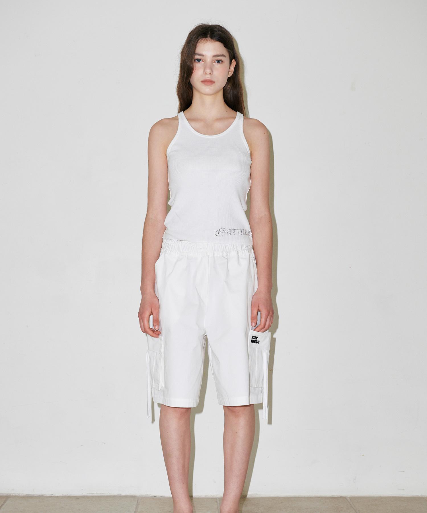 Slow Garments Color Rhinestone Tank Top - White White