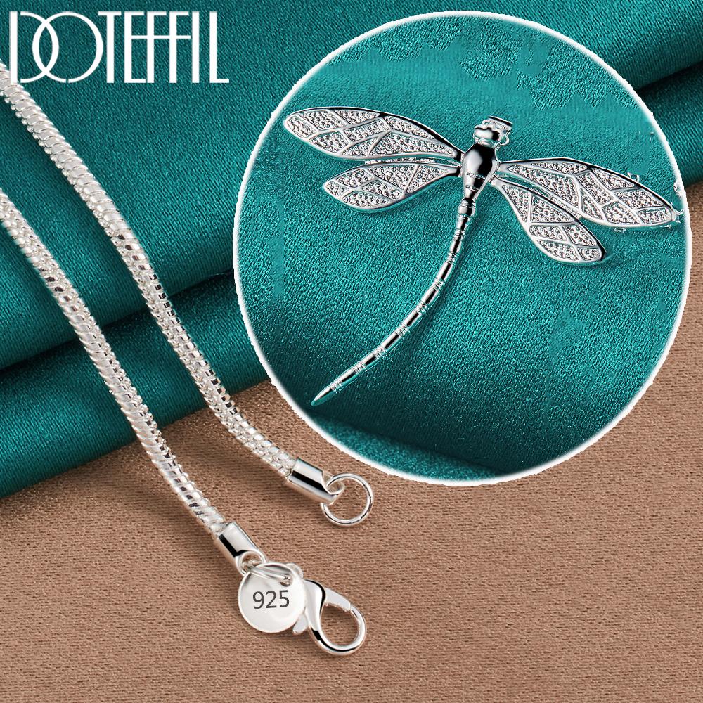 

DOTEFFIL 925 Silver 40-75cm Chain Big Dragonfly Pendant Necklace For Women Wedding Engagement Party Fashion Jewelry 45cm
