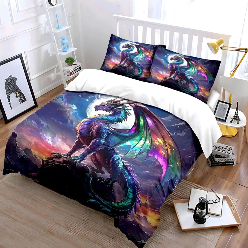 "Fantasy Dragon Artwork Set" Bedding Set with 1 Duvet Cover 2 Pillowcases Single Double King Queen, Gift