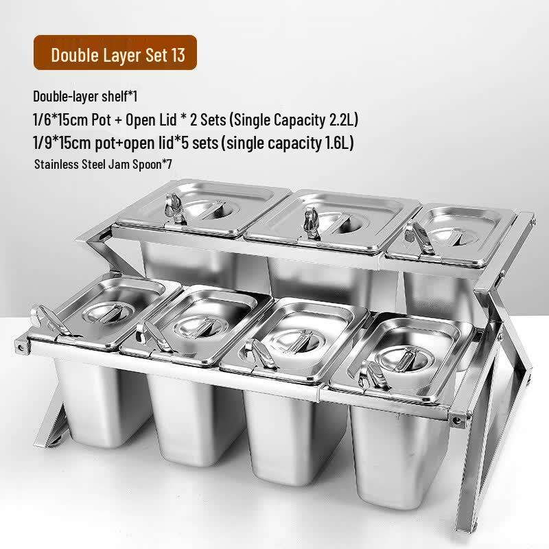 Andytai Stainless Steel Commercial Ingredient Dispenser Rack Set with Lids
