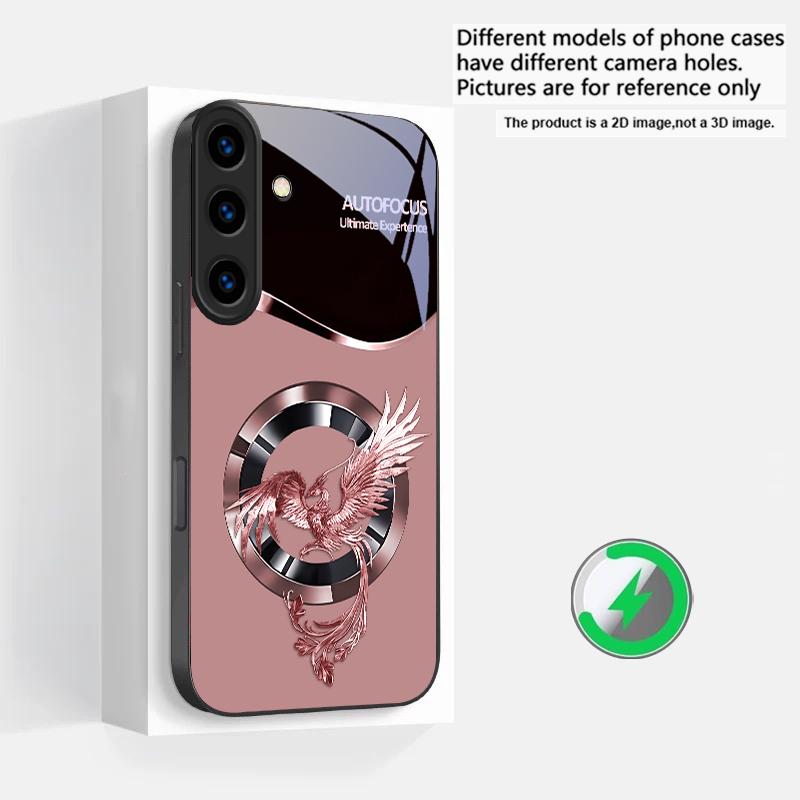 Handsome Pink Phoenix For Samsung S25 S25 Edge S25Ultra 20 S21 Pro S22 Plus S23 FE S24 Ultra For Magsafe Glass Phone Case
