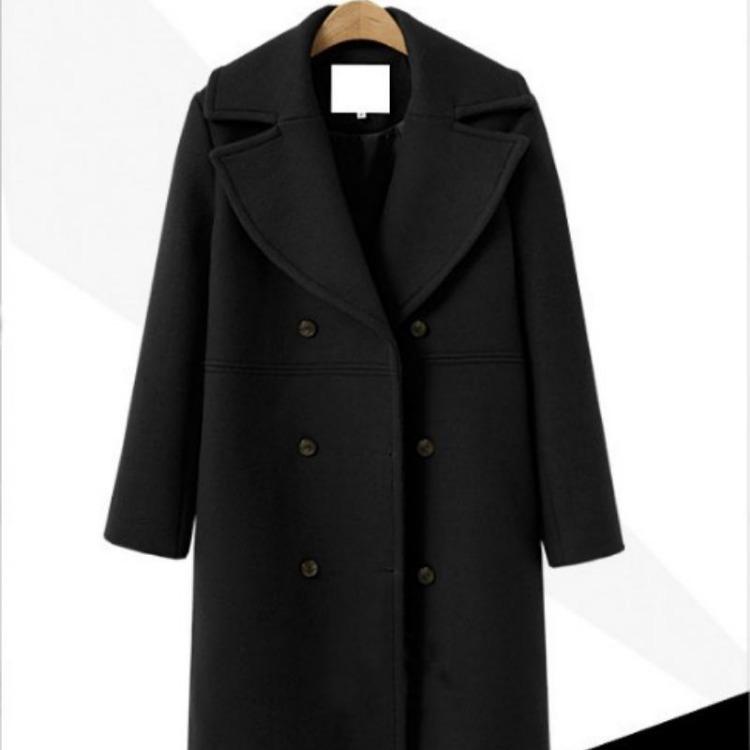 Women Plus Size Winter Woolen Trench Coat Double Breasted Mid Length Autumn Fashion Coat