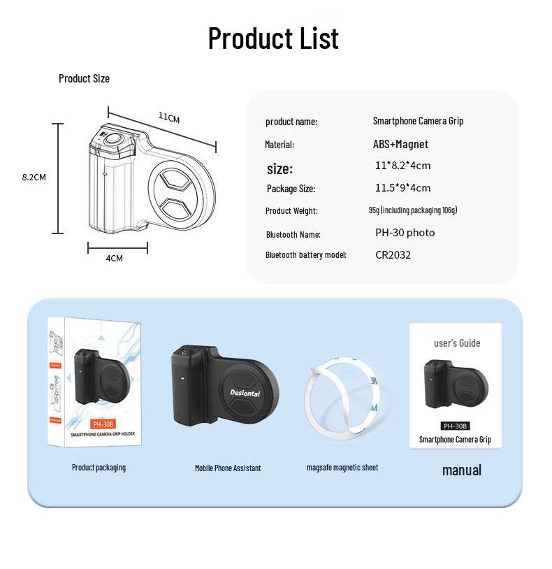 Magnetic Phone Grip & Bluetooth Remote Stabilizer for Enhanced Photography