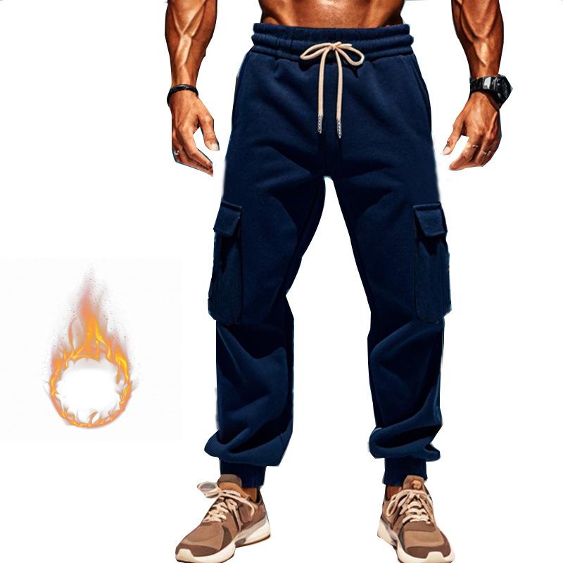 Neue Herbst- und Winter Herren Casual Cargo Hose mit Fleece Mehrfach-Taschen Hose Übergröße Sportliche Freizeit-Hose