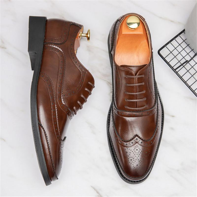 Trendy Men's Casual Black Brown Lace Up Oxford Brogues Shoes Gentleman Business Flats Dress Homecoming Footwear Zapatos Hombre
