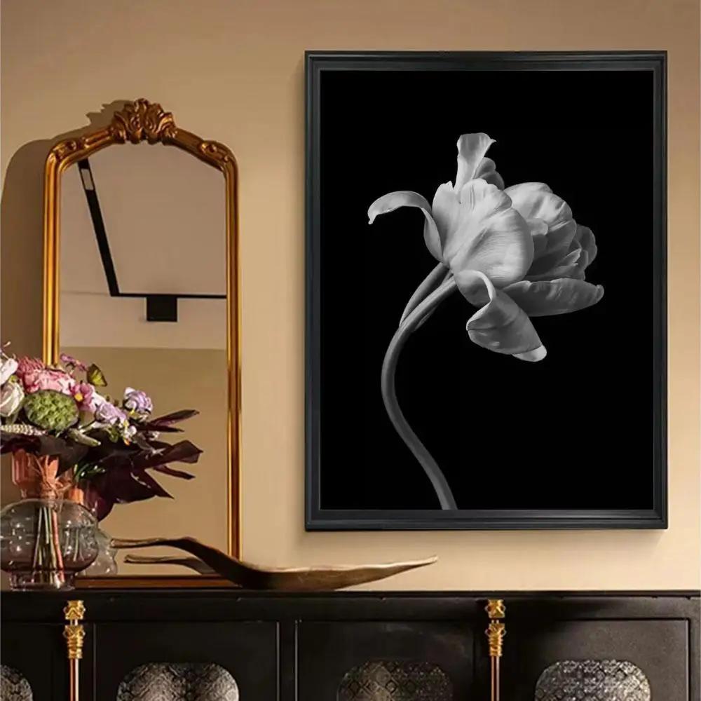 Black and White Wall Art Plant Flower Poster Printing Canvas Painting Nordic Living Room Home Decoration Wall Painting
