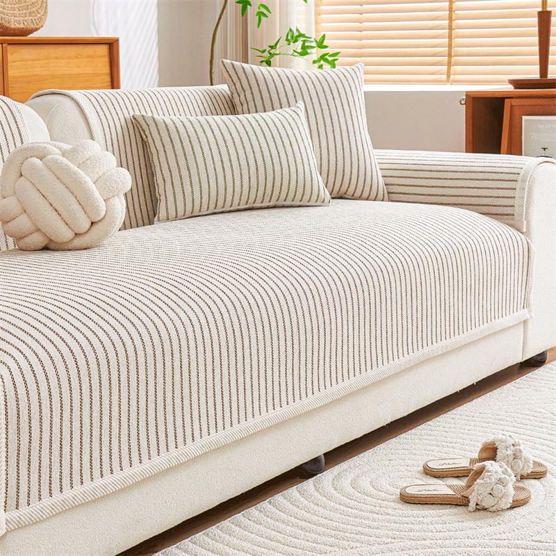 1PC Chenille White Strips Sofa Towel for Living Room Non Slip Sofa Cover Four Seasons Universal Couch Cushion Seat Pad