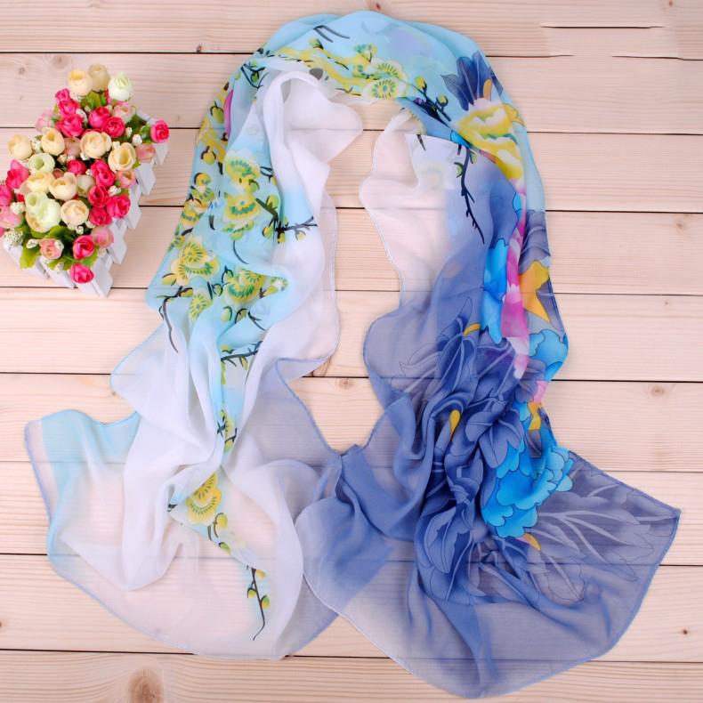 Fashion Peonyflower Georgette Scarfs For Women Lightweight Long Thin And Soft Sheer Scarfs Shawls Wraps Beach Kerchief Foulard