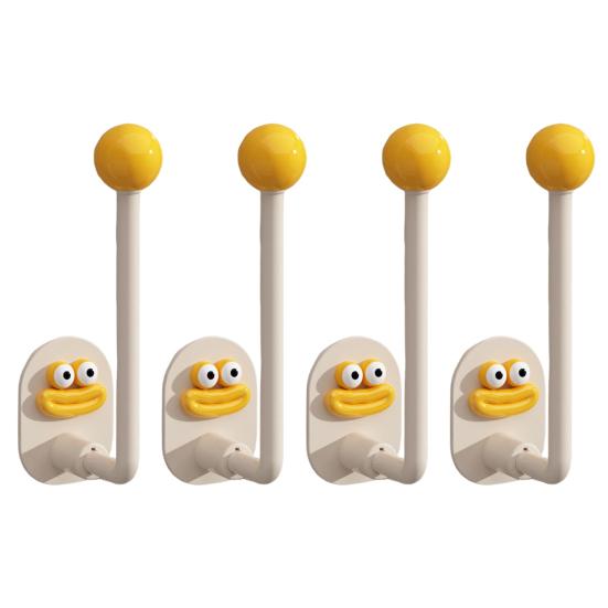 4Pcs Self Adhesive Wall Hooks Strong Load-bearing Creative Shape Easy to Install Punch Free Wall Mounted Clothes Key Towel Hangers