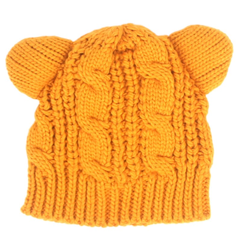 

Универсальная химия Шапка-бини Bear Twist Knit горчичного цвета Шапка-бини с медведем FREE