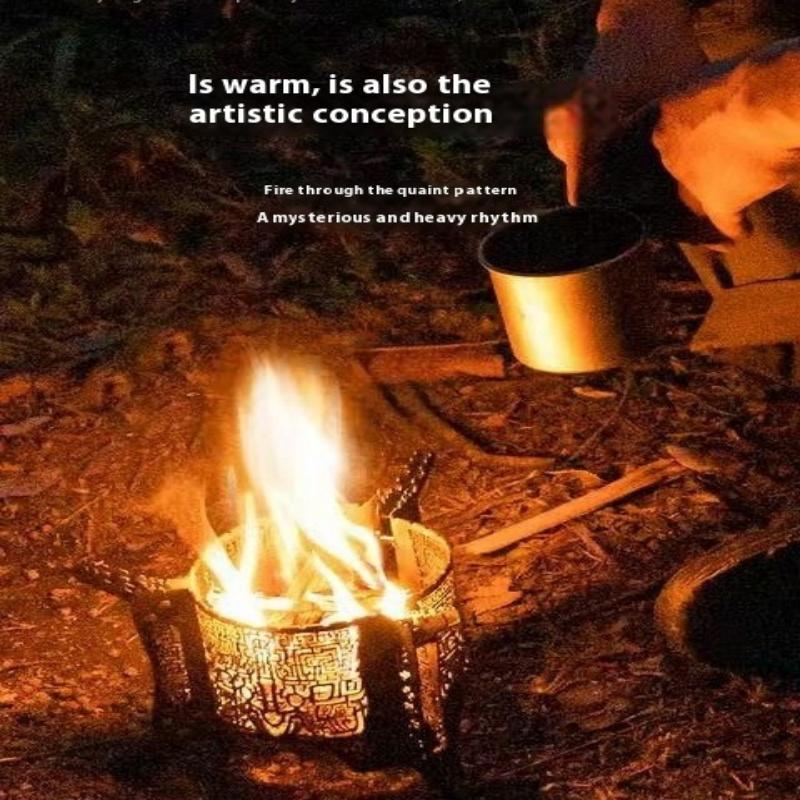 Alocs Outdoor Camping Taotie Pattern Outdoor Grill - 780g Ultralight Tripod, Multi-Fuel Compatible, 201 Stainless Steel Campfire Pot