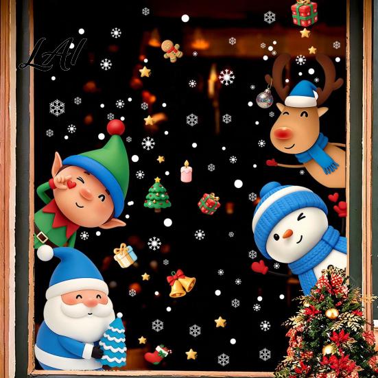 Festive Home Decor for Glass Christmas Window Stickers Static Cling Santa/Reindeer/Snowmen/Elves Print Waterproof Clings PVC Decal Windows And Doors