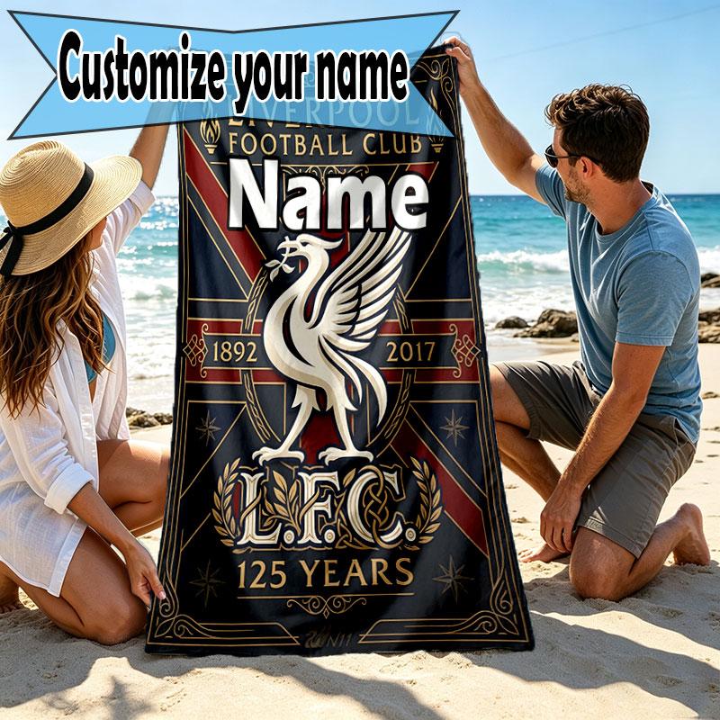Custom Name Personalized Liverpool Football Club Print Beach Towel, for Trip Camping Beach Party Home Decor, Birthday Gift for Family & Friends
