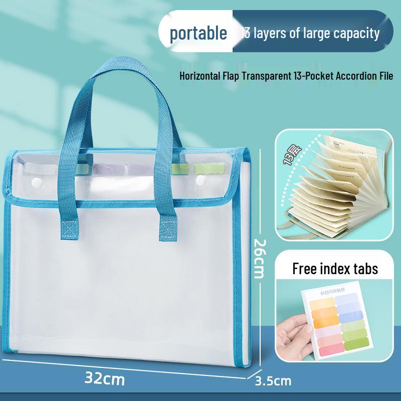 A4 Transparent 13-Layer Accordion Folder with Large Capacity and Subject Dividers