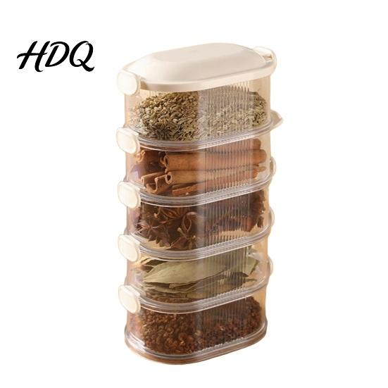 Divided Spice Organizer Stackable Bins 5-Tier Sealed Airtight Seasoning Storage Boxes Kitchen with Clear Compartments
