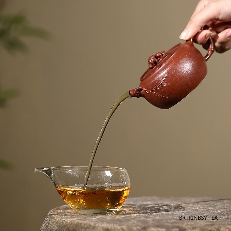 Traditionelle Yixing-Teekanne aus lila Ton, handgefertigter Bambus-Steinkessel, chinesisches Zisha-Teeset, 200 ml