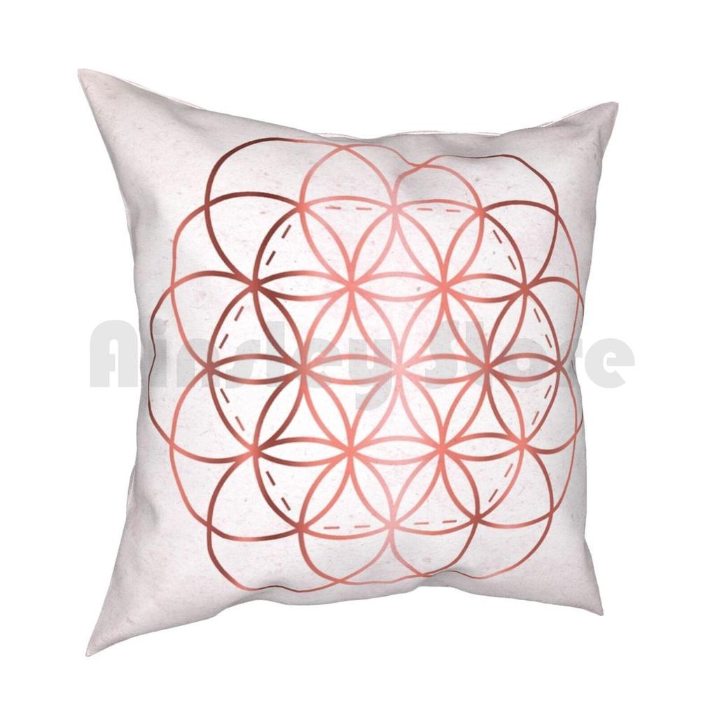 Rose Gold Flower Of Life Pillow Case Printed Home Soft Throw Pillow Rose Gold Pink Flower Of Life Boho Sacred Geometry