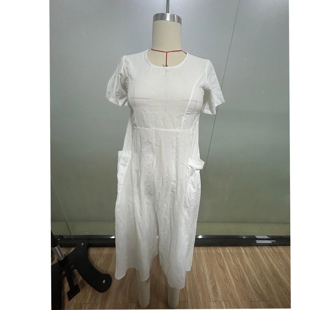 Women's Summer Casual Round Neck Short Sleeve Gradient  Print  Dress With Pockets