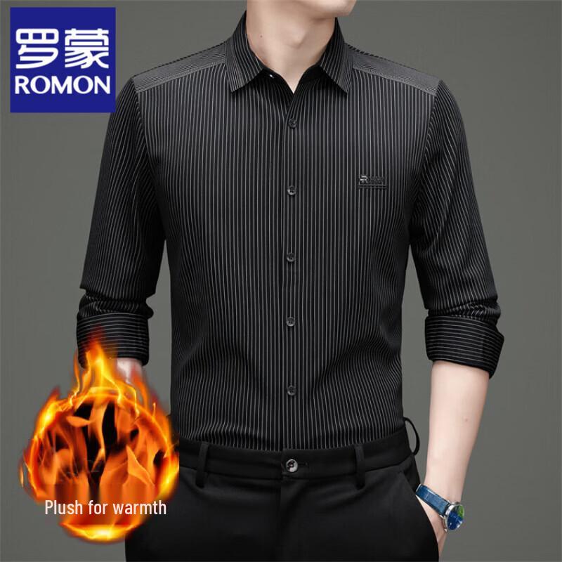 

Romons Men s Striped Warm Non-Iron Fleece Shirt L