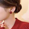 Burgundy Doudou Pearl Earrings Women'S Retro Hong Kong Style Red Earrings Raising Ear Holes Ear Sticks Sleeping Ear Accessories