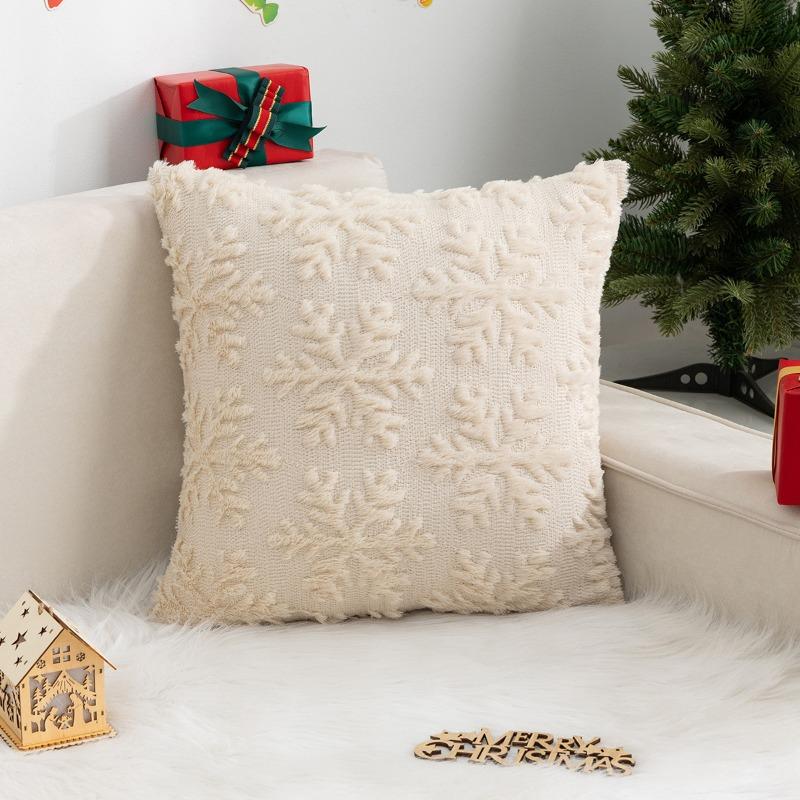 Plush Decorative Cushion Cover Soft Home Decor Christmas Living Room Sofa Throw Pillow Cover Red Embroidered Pillowcase 45x45cm