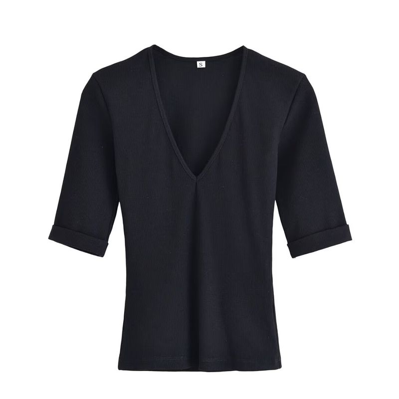 Kaslead New Arrival Women's Fashion Style Multi-Color Washed Cotton Simple and Comfortable V-neck T-shirt 2335155