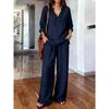 2026 New Women's Suit V-neck Long Sleeve Long Pants Solid Color Loose Casual Two-piece Set
