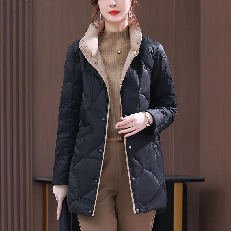 White Duck Down Down Jacket Women's Mid-length Winter New Large Size Stand-up Collar Jacket Women