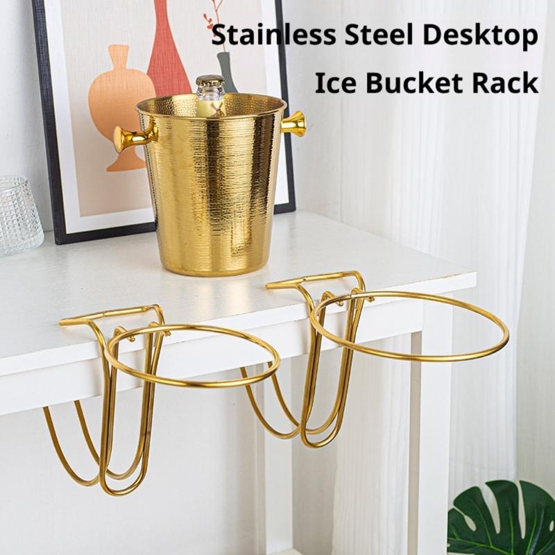 Ice Bucket Stand for Bar Counter Use in Steel Wire with Side Mount Support for Dining Table Drink Service Zone